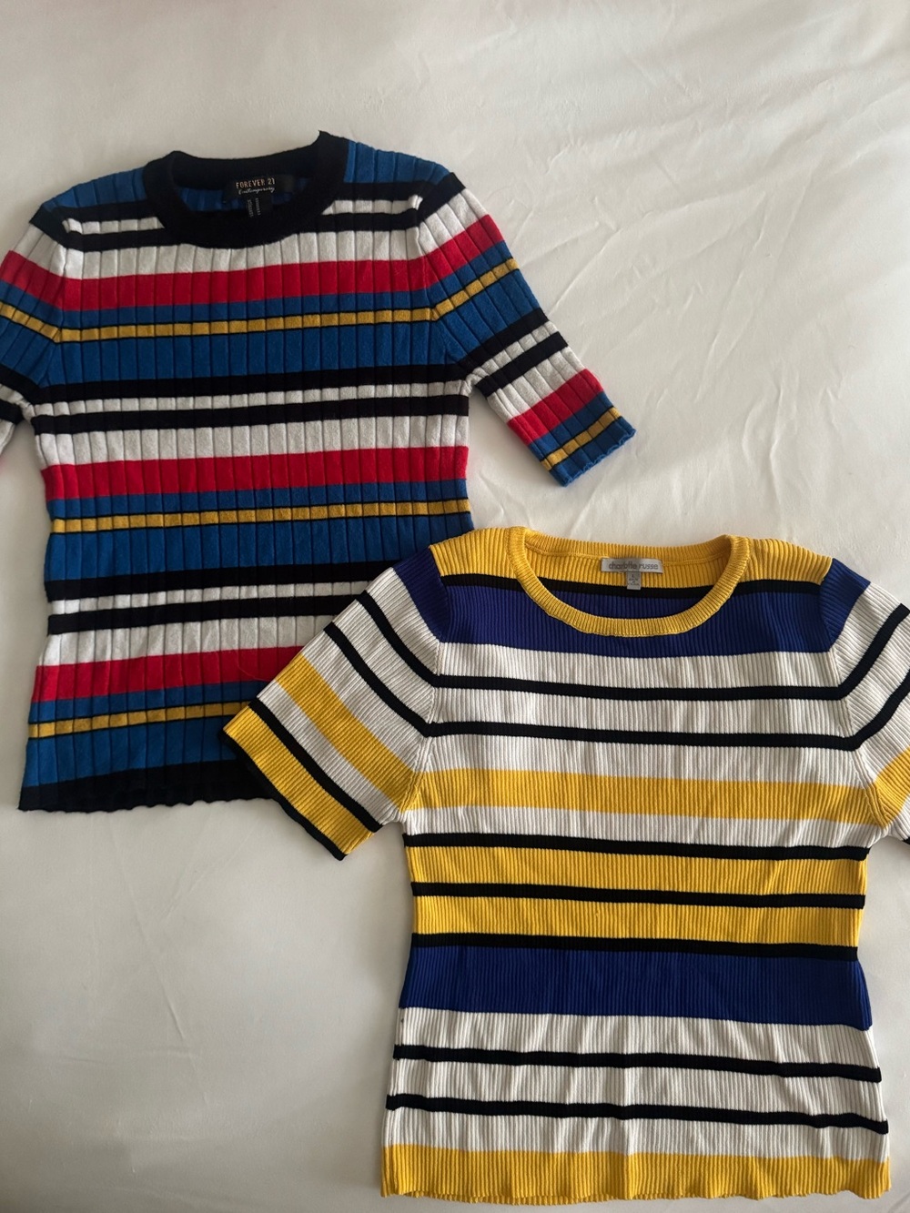 Forever 21 Striped Rib-Knit Tee Set in Blue, Yellow, White, Black & Red